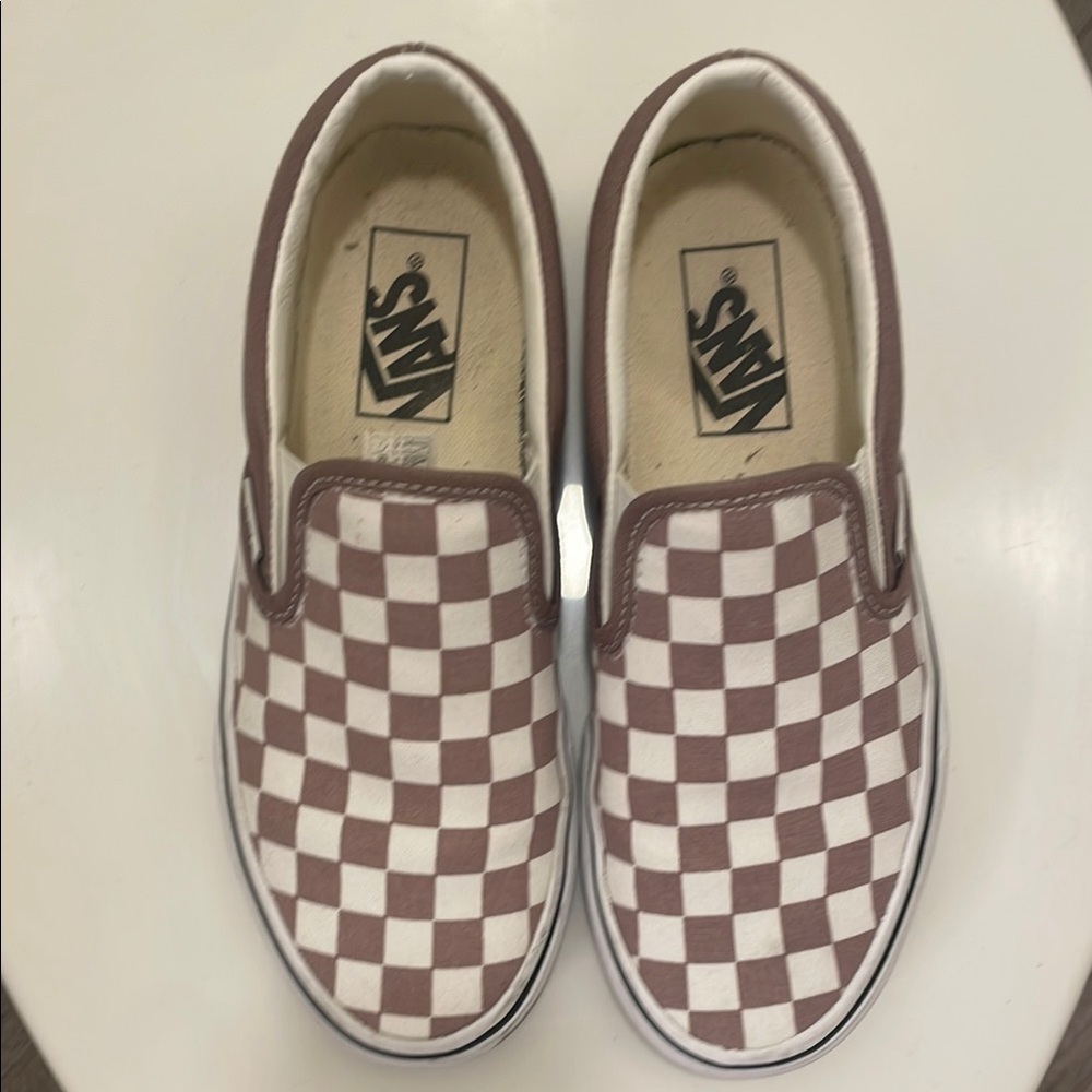 Vans Kids Checkered Slip-On Sneakers - Brown and White